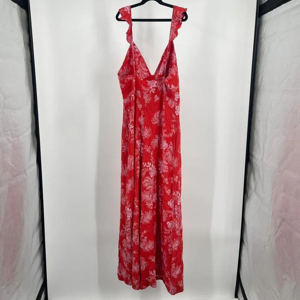Free People Wide Leg Jumpsuit Red Floral Tropical Medium 8 Colorful Beachy Boho